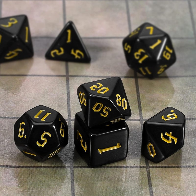 CiaraQ DND Polyhedral Dice Set with Dice Bag for Dungeons and Dragons RPG MTG Role Playing Table Games (Black+Gold Font) - Image 4